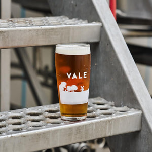 A pint of Vale beer in the brewery
